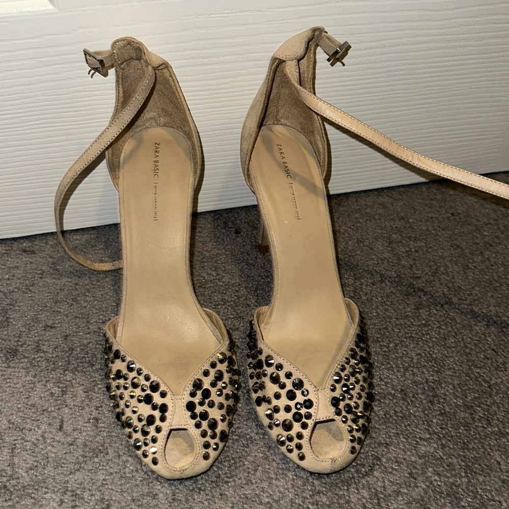 Zara Cream Stiletto Heels with Ankle Strap